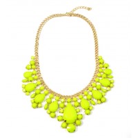 Neon Yellow Teardrop Gemstone Bib Necklace